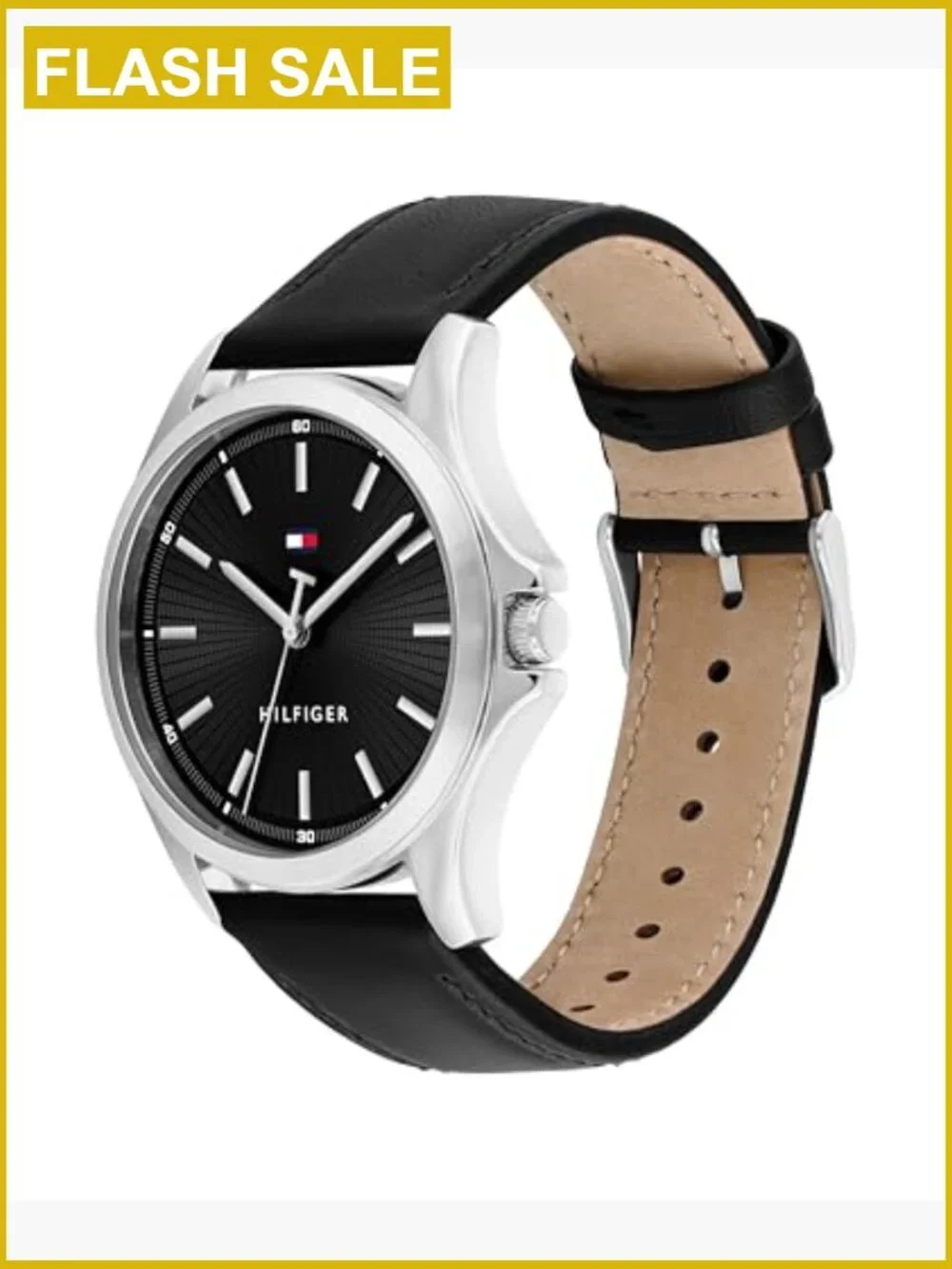 Men's 42mm Quartz Watch Black Leather Strap